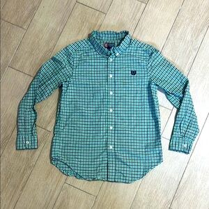 Chaps Boys L Green/Navy Plaid Button Down Shirt with Classic Checkered Pattern